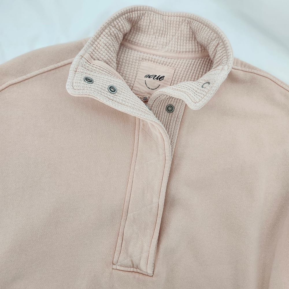 Aerie Womens Soft Peach Oversized Snap Neck Henley Pullover Size S Cozy Lounge